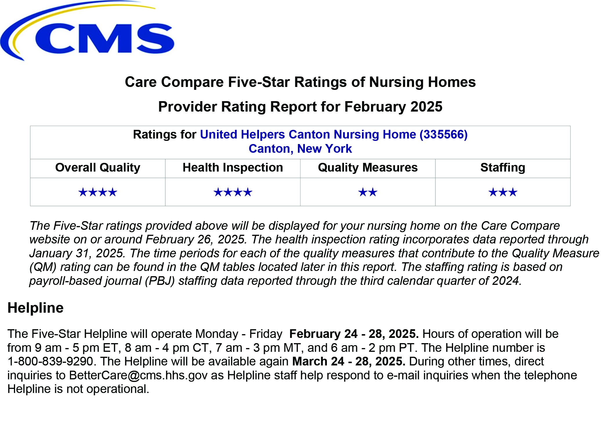 CMS Star Ratings February 2025